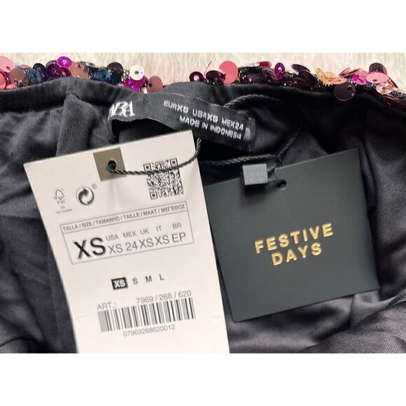 NWT Zara Blogger’s Favorite Festive Days Sweetheart Neckline Sequin Top, XS - Picture 14 of 16